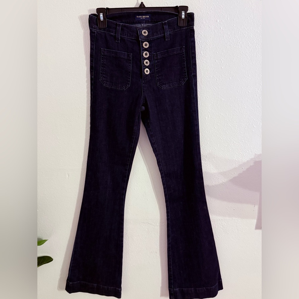 Ramy Brook Dark Indigo Button-Front Bootcut Jeans